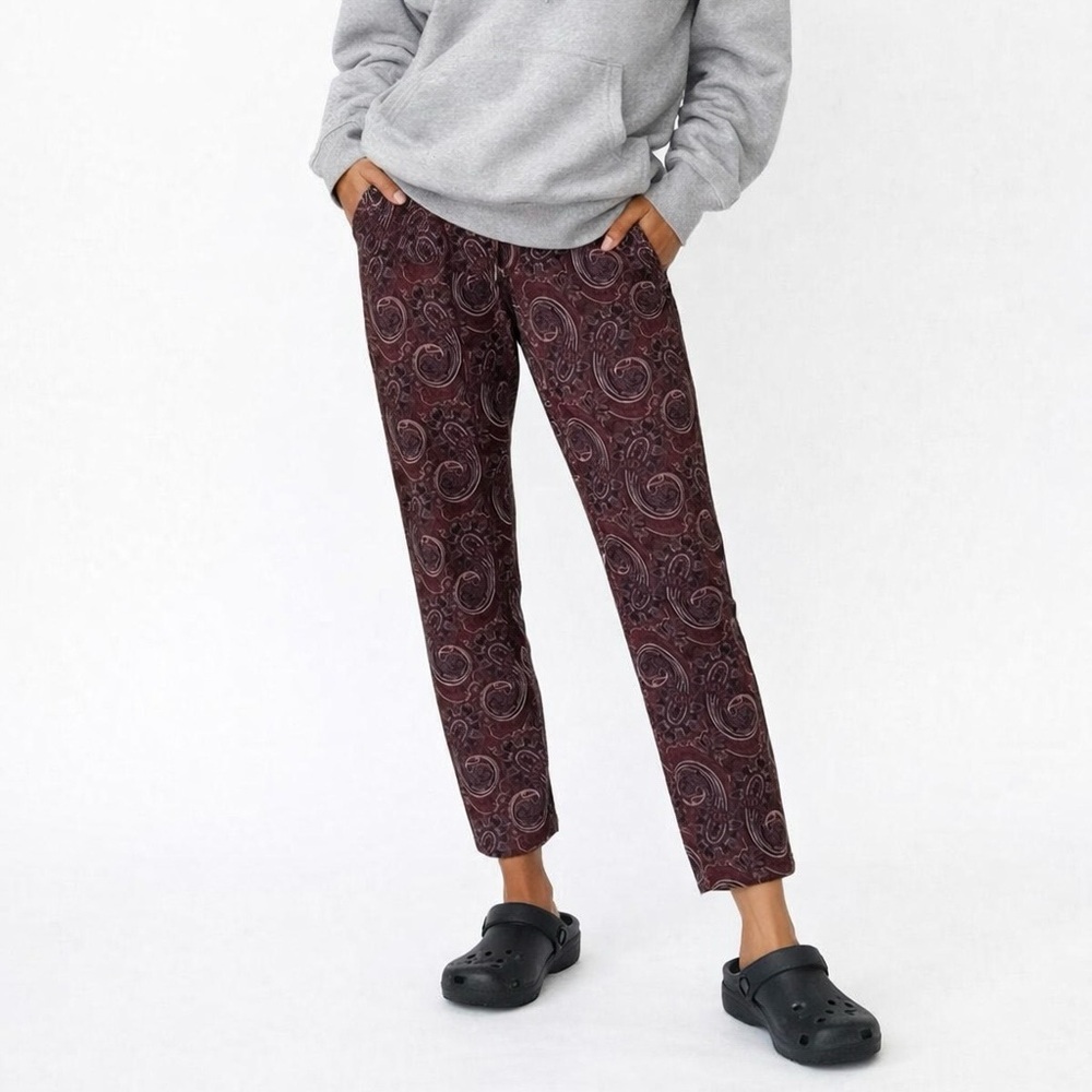 Zara Paisley Print Ankle Straight Leg Pants Drawstring Size XS